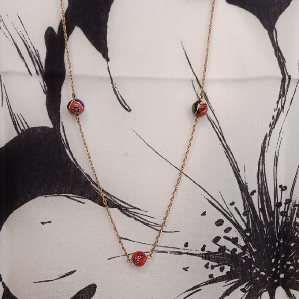 WRE Gold Filled Necklace Art Glass Beads 28" Long